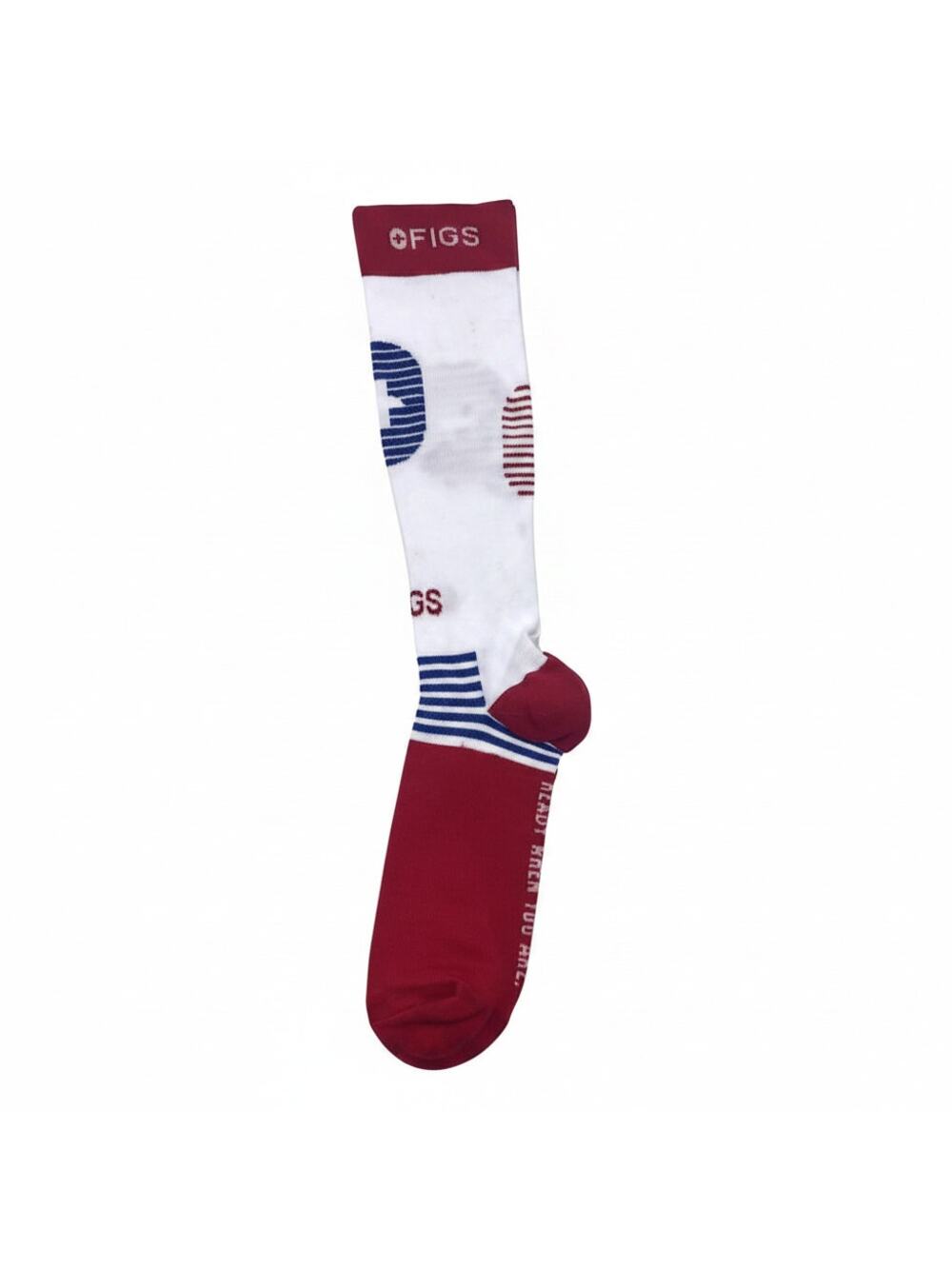 1 Pair FIGS Compression White & Red Socks Size L